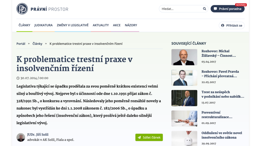 K problematice trestní praxe v insolvenčním řízení