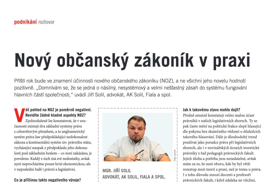 Nový občanský zákoník v praxi (s JUDr. Jiří Solil)